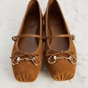Gucci Horsebit GG Suede Ballet Flats in Brown- Brand New